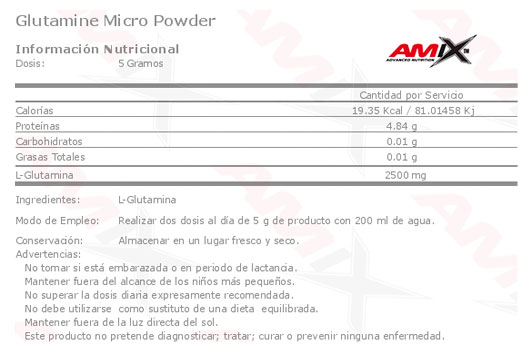 tabla-glutamine-Micro-powder-amix