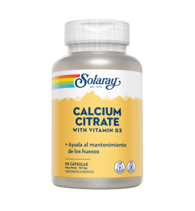 Calcium w/D3 Citrate 1000mg 90 Cápsulas - Solaray