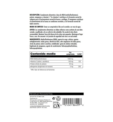 MSM 1000mg 80 Comprimidos - Kal
